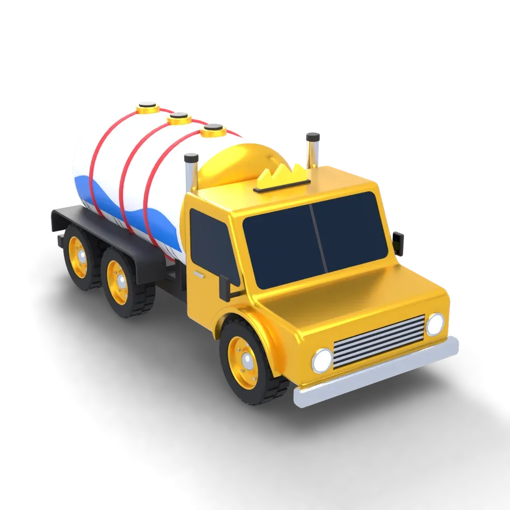 Tsunami Tanker: The flagship: a gold three-axle tanker with tandem mudguards, cab-back exhausts, a wave livery wrapped on the tank and a glowing crown.